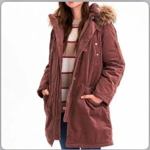 American Eagle Outfitters Tan Fur-Trimmed Winter Coat